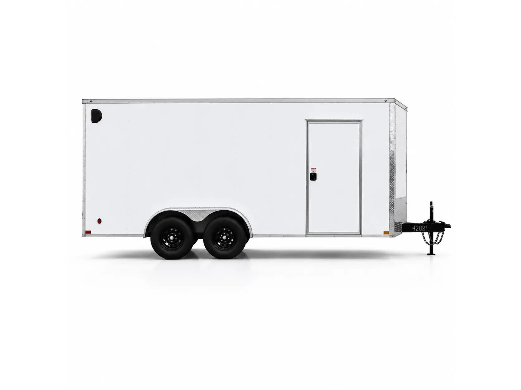 White 7x16 enclosed trailer with silver trim